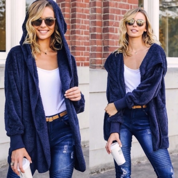 #18 Cozy Open Front Vegan Fur Hoodie Oversized Cardigan - Picture 9 of 10